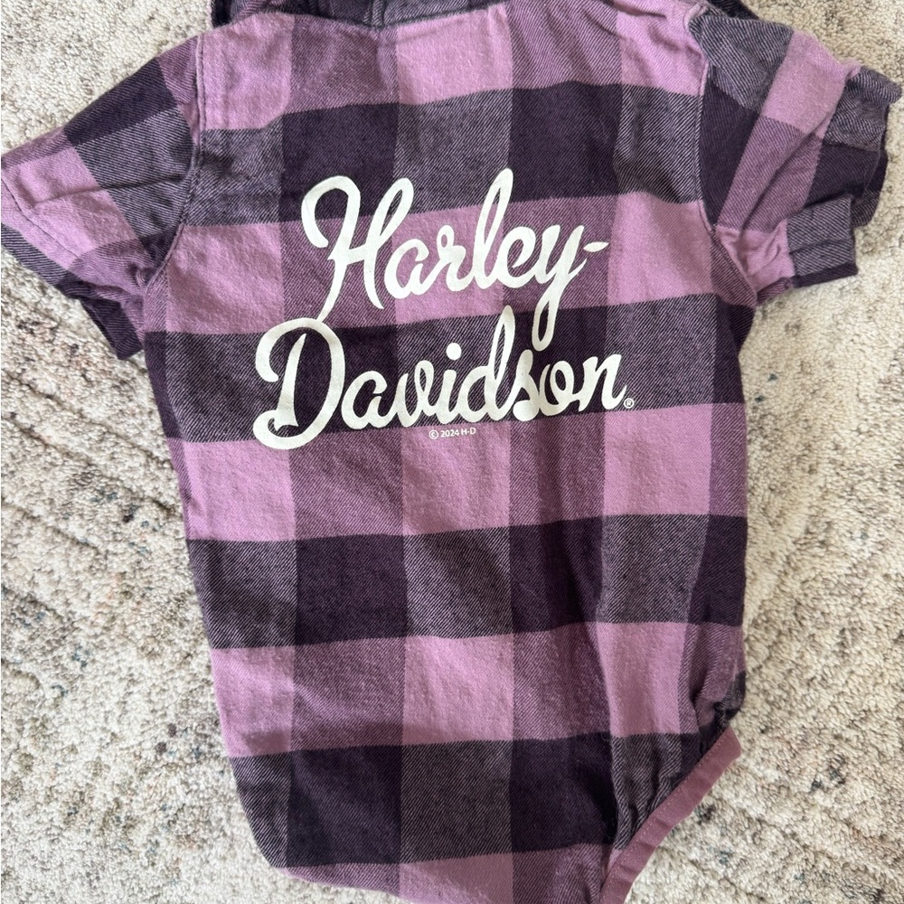 Harley-Davidson Purple Plaid Infant button up Onesie - Picture 2 of 3
